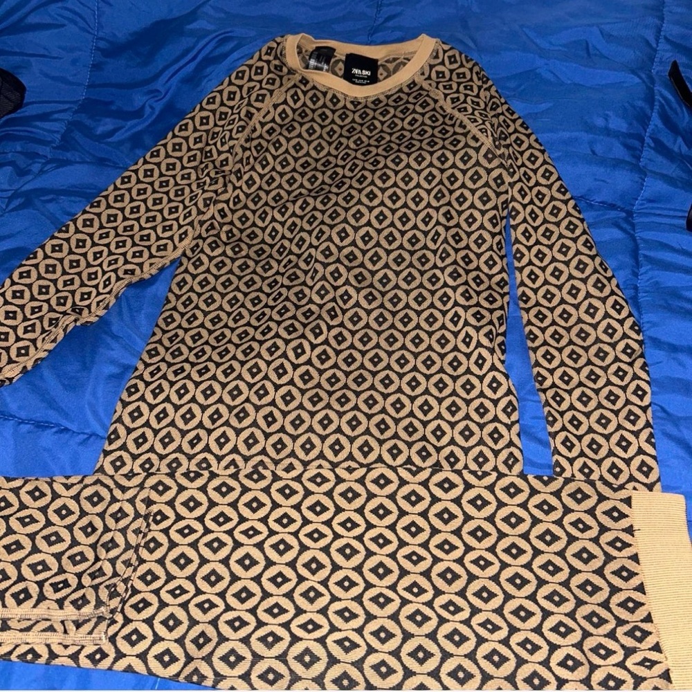 Zara Tan and Black Geometric Crewneck Jumpsuit